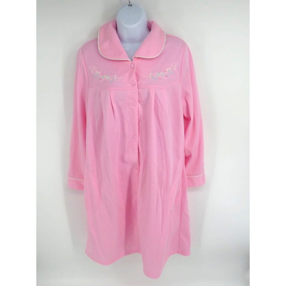 Jasmine Rose Pink Embroidered Button-Up Long Sleeve Robe Pockets Size S NWOT